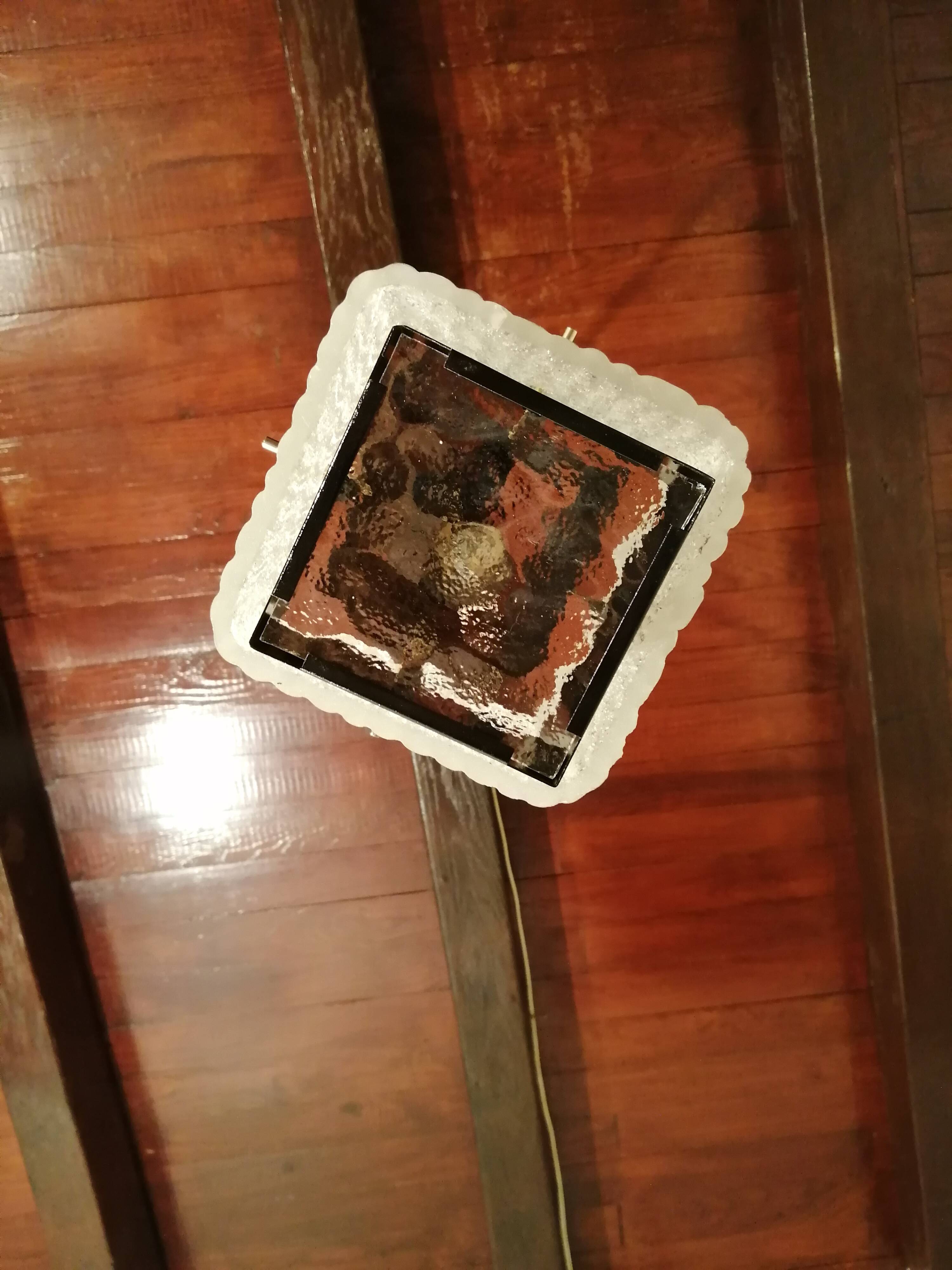 Vintage metal and glass cubic chandelier from Maison Arlus 1960.