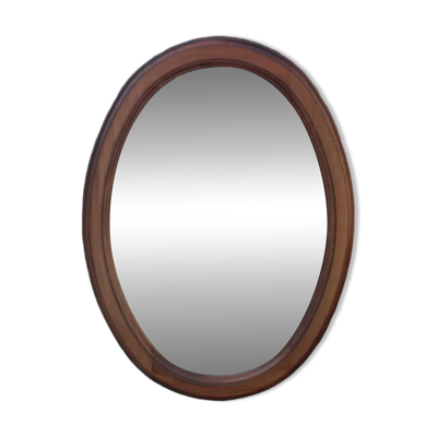Miroir ovale en bois brun mouluré, glace piquée – 66 cm