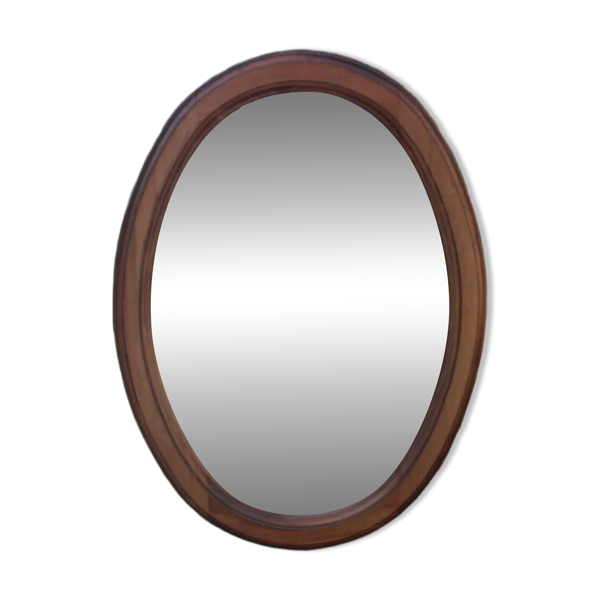 Miroir ovale en bois brun mouluré, glace piquée – 66 cm