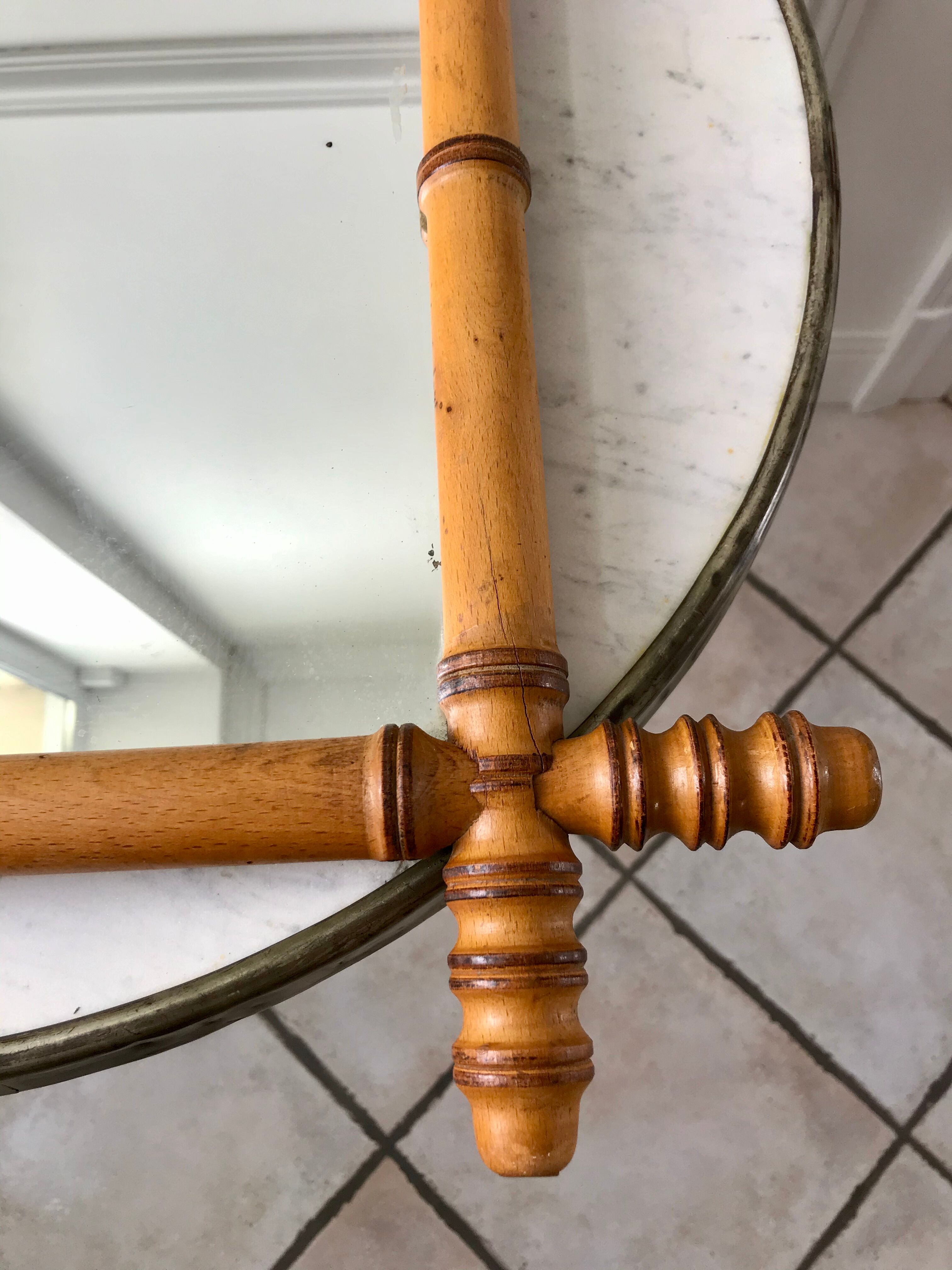 Barber mirror blond wood style bamboo 50s