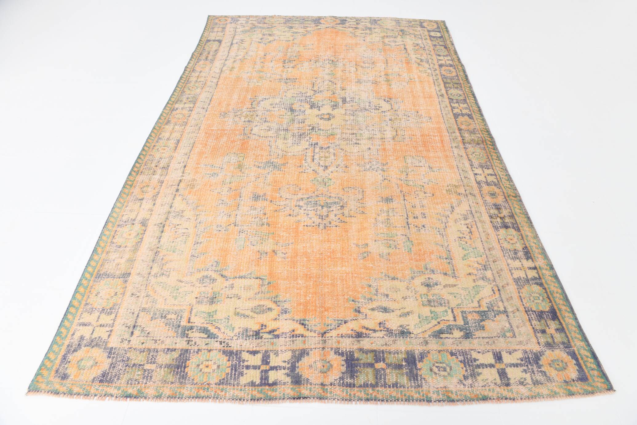 7x10 Vintage Peach Beige Large Area Turkish Vintage Rug, 195x313Cm