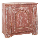 Rustic Parisian cabinet in pine wood with old burgundy paint layers, ca. 18