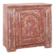 Armoire rustique parisienne en bois de pin avec de vieilles couches de peinture bordeaux, vers 18