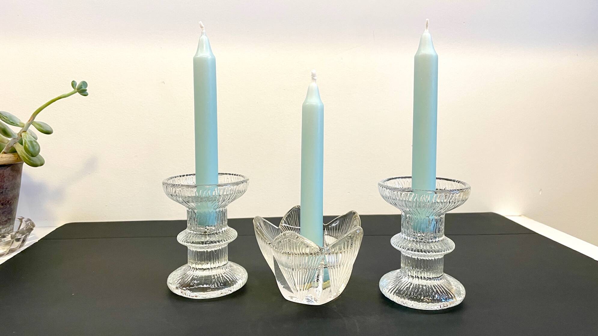 Bougeoirs cristal façon littala vintage