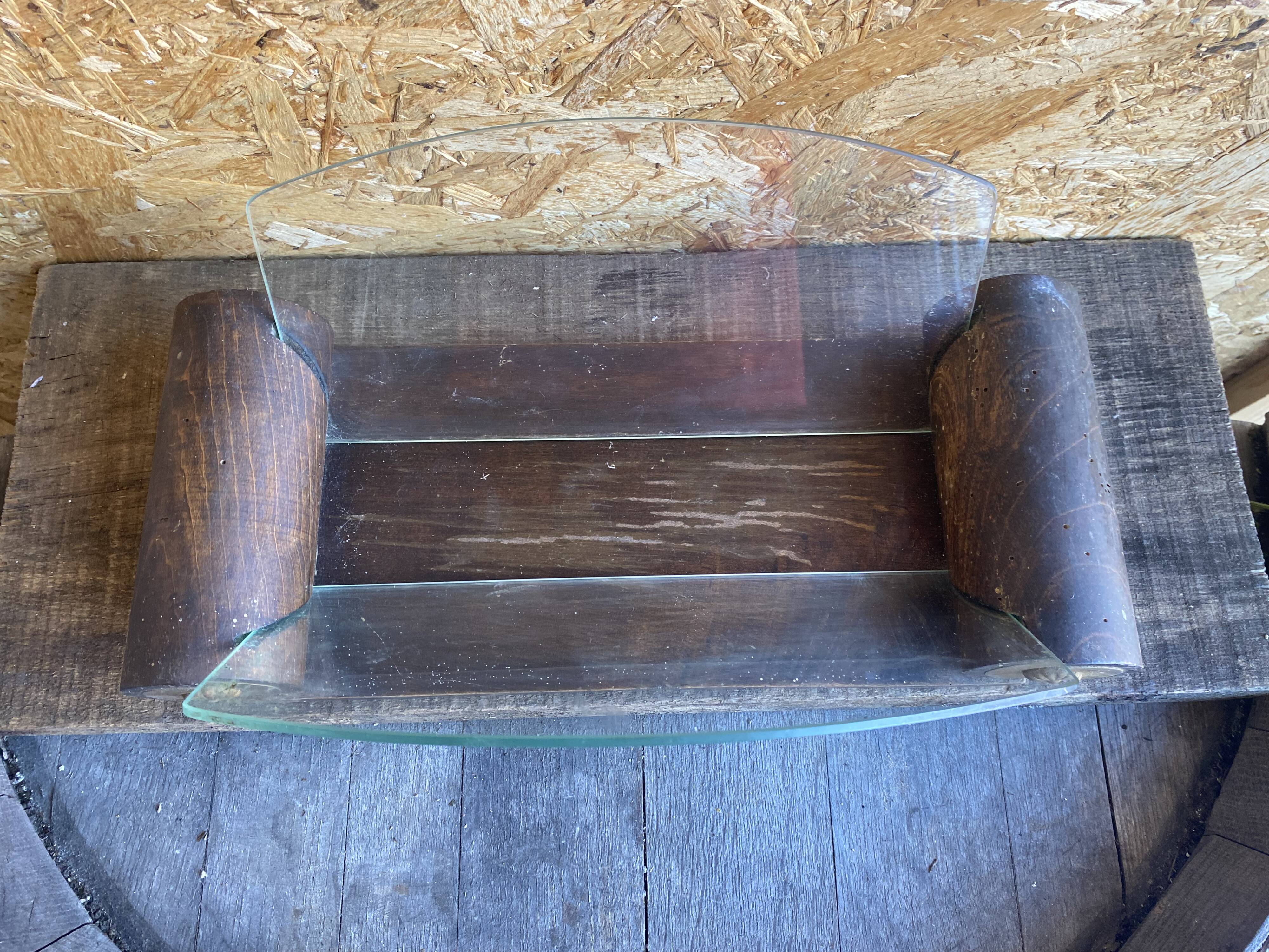 Aperitif Server Vintage Art Deco Wood + Brass + Glass Plates