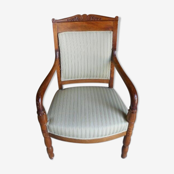 Fauteuil empire capitonnage vert en noyer blond du xix ème siecle