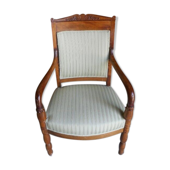 Fauteuil empire capitonnage vert en noyer blond du xix ème siecle