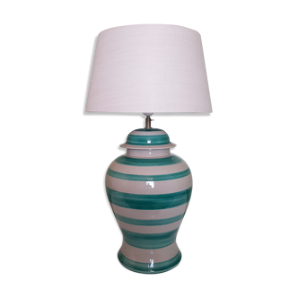 Lampe en céramique rayé vert Gérard Danton pour Roche Bobois