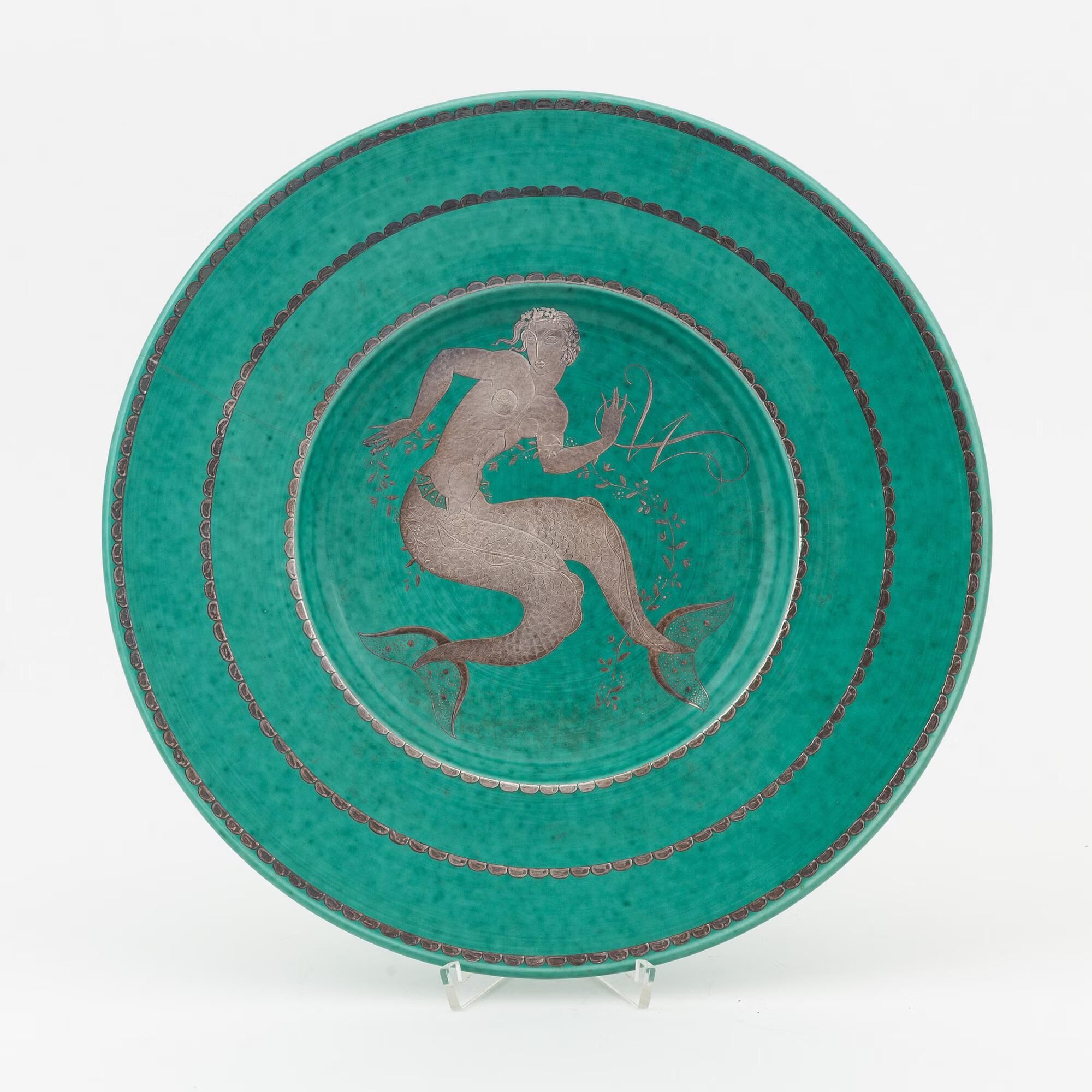 Plate by wilhelm kage "argenta" gustavsberg sweden 1944. signed and dated.