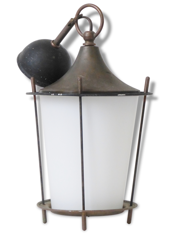 Suspension en verre opalin et laiton 1950