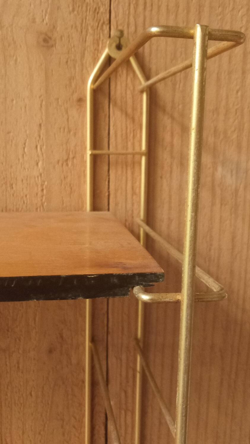 Vintage tomado string shelf, wooden trays