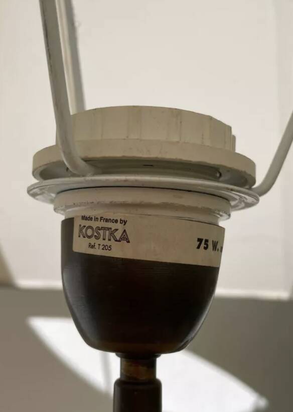 Large lamp signed Kostka vintage beige ceramic sphere