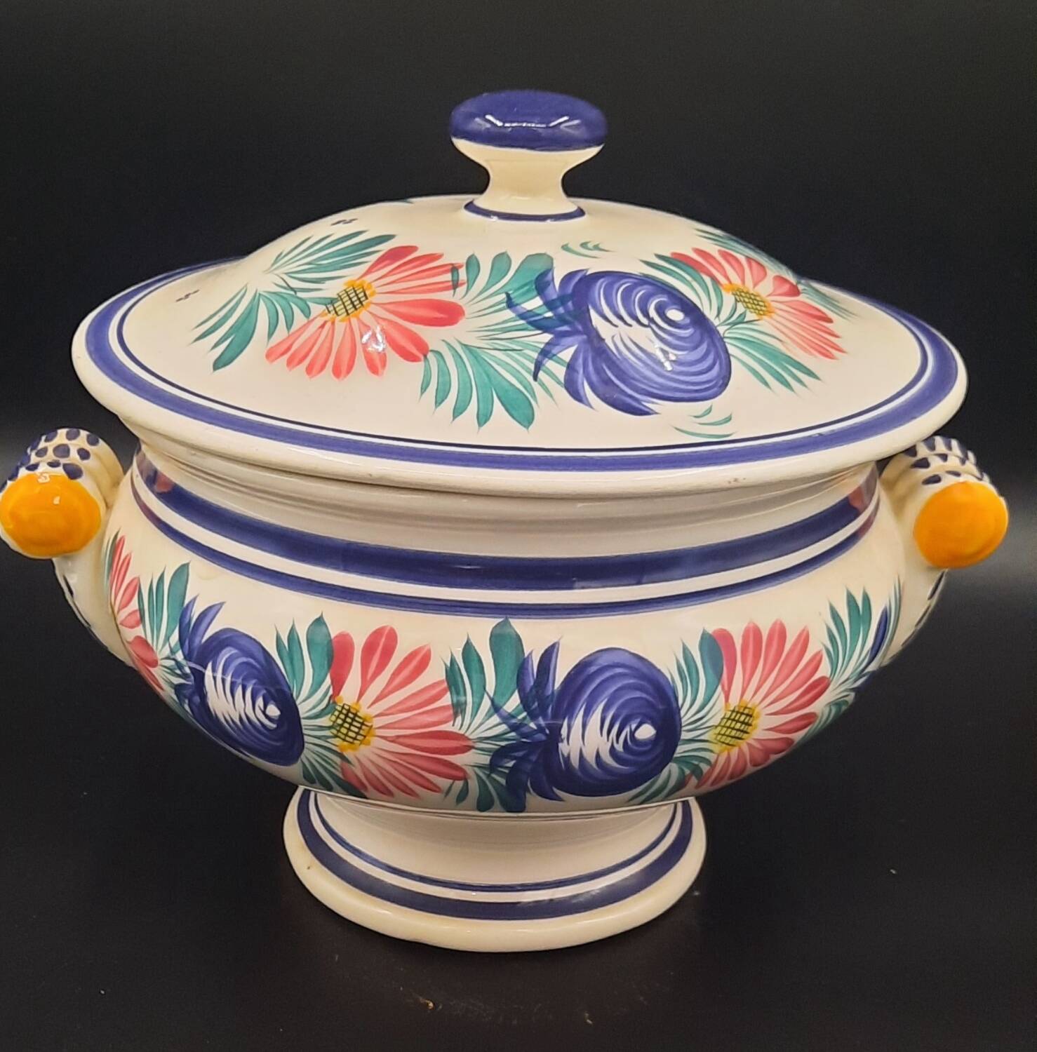 HB Quimper earthenware soup tureen with traditional floral decoration