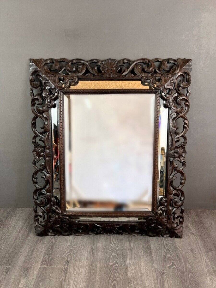 Large carved wooden mirror, baroque style, 19th century