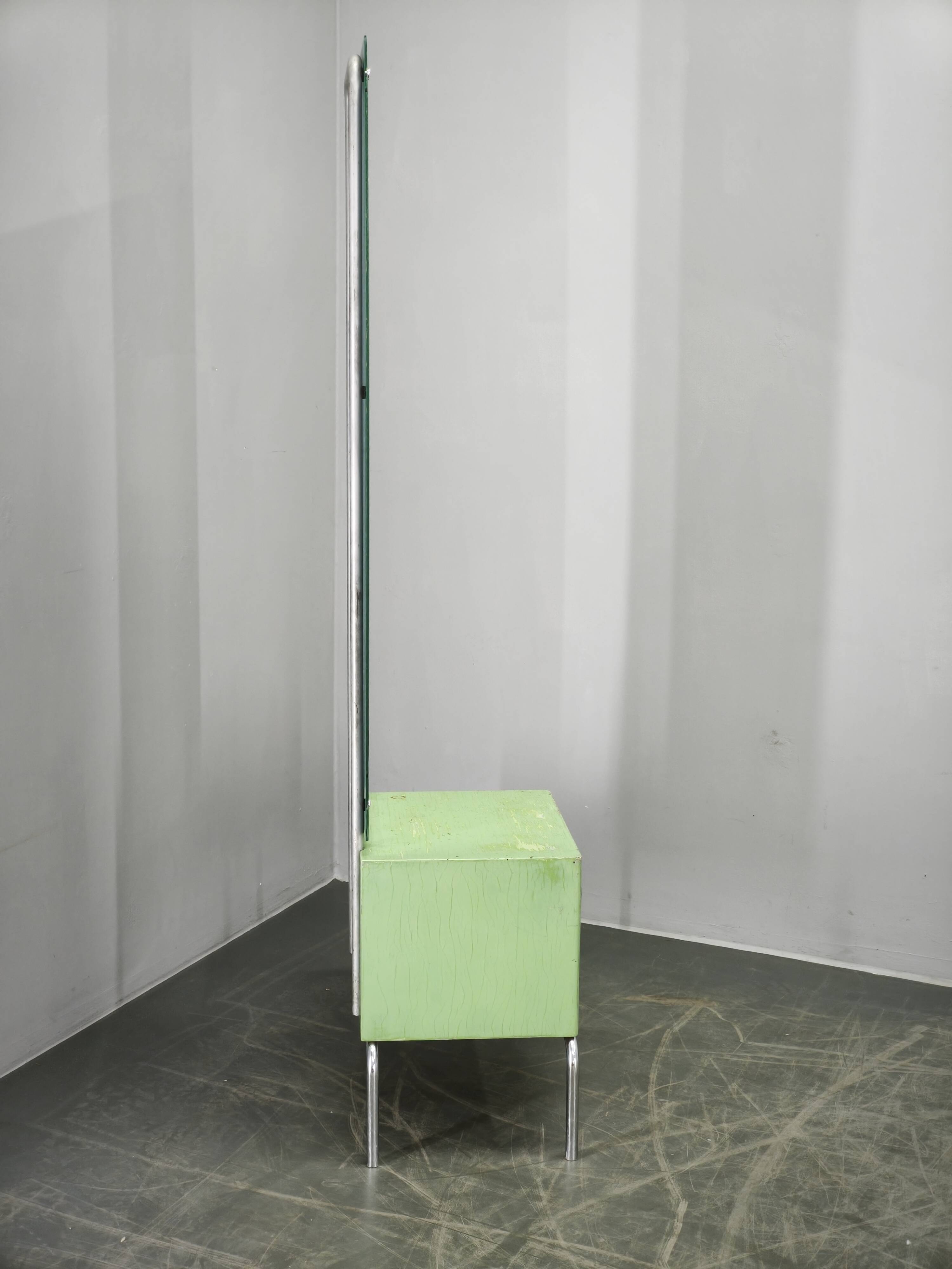 Bauhaus Czech Green Vanity Table with Mirror and Chrome Frame, 1930s