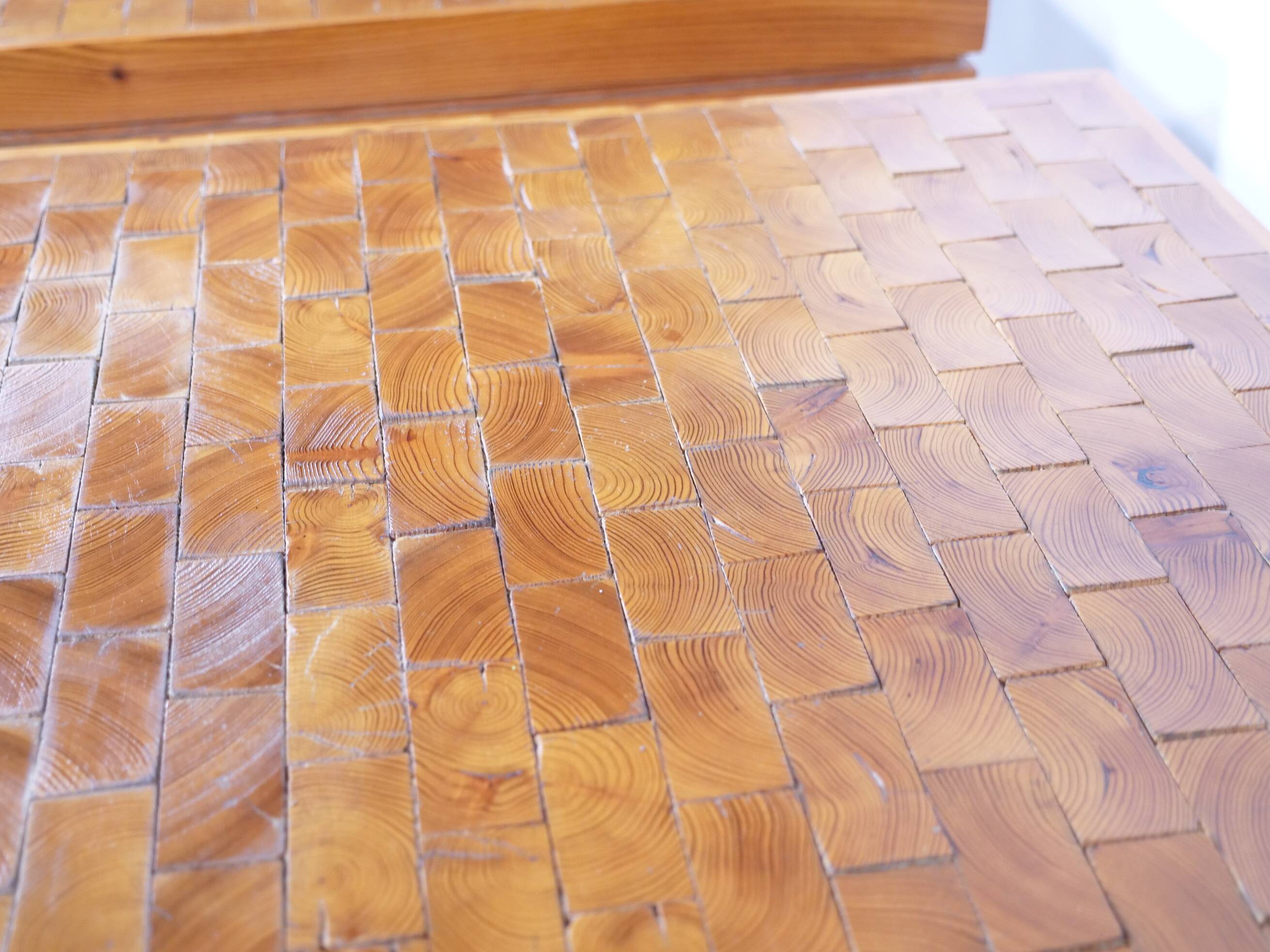 Vintage End Grain Wood Mosaic Tables  1960s