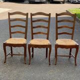 3 chaises bois massif paillées type ferme