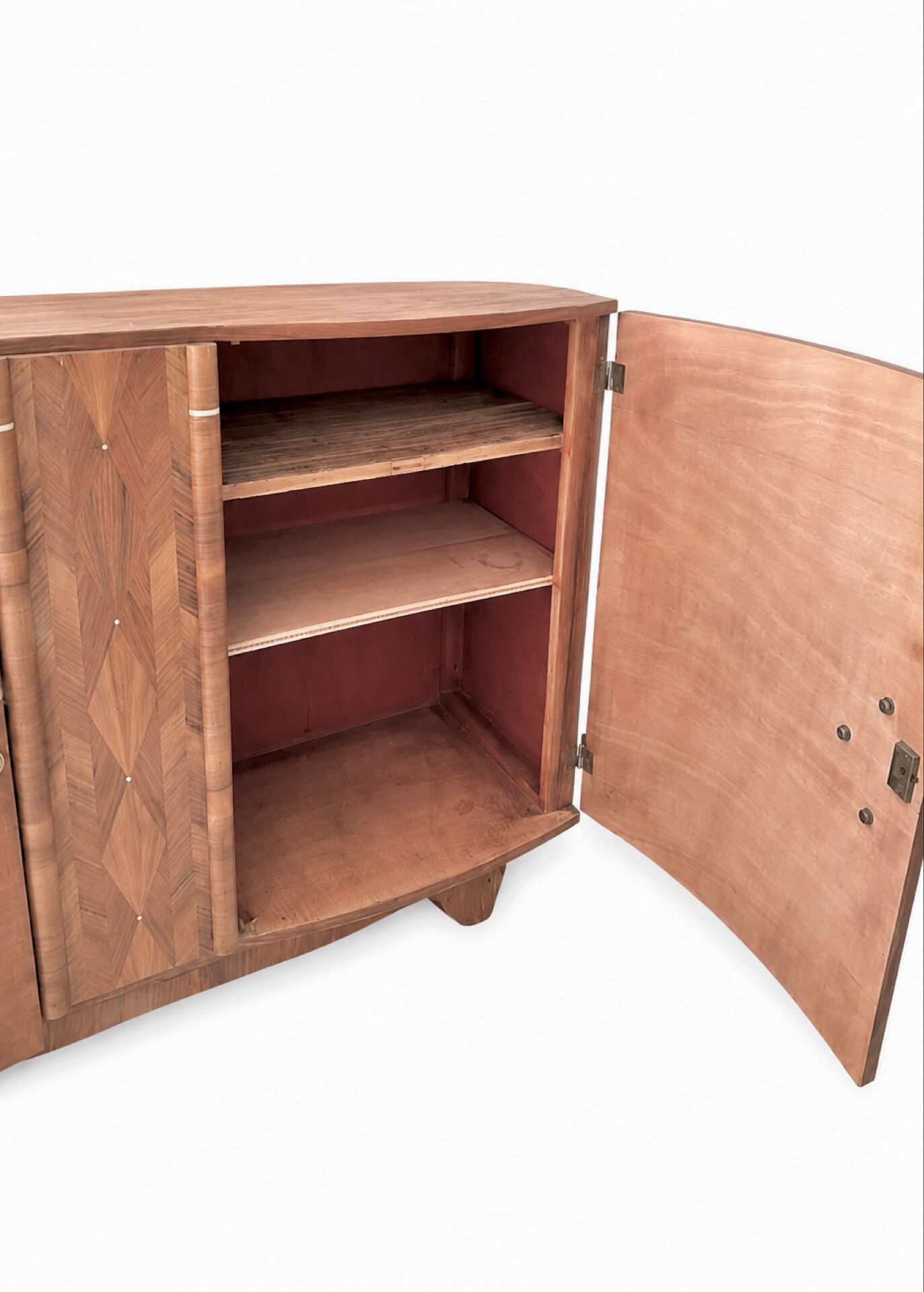 Art Deco curved walnut buffet with marquetry, 1930s