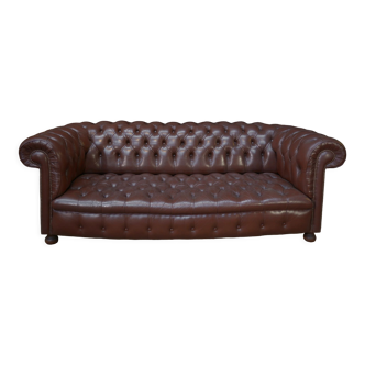 Sofa 3 Chesterfield 3 places in upholstered leather 1970