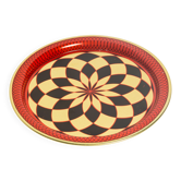 Vintage decorative plate in red, black, and gold metal, Poland, 1960s.
