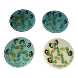Set of 4 resin trays, inlaid with seahorses, fish, seaweed, and shells.