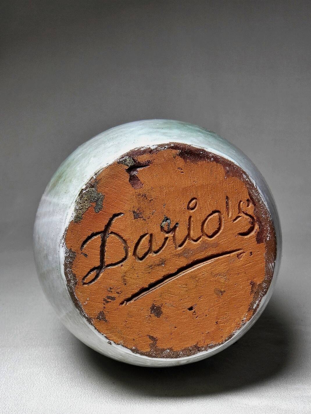 Handcrafted enamelled terracotta water jar signed