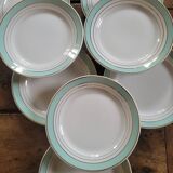 8 Lunéville Régence green water gold flat plates circa 1960