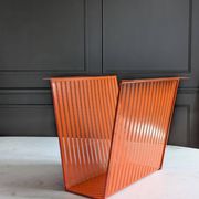 Vintage metal magazine rack in perforated orange/Mathieu Mategot style/70s