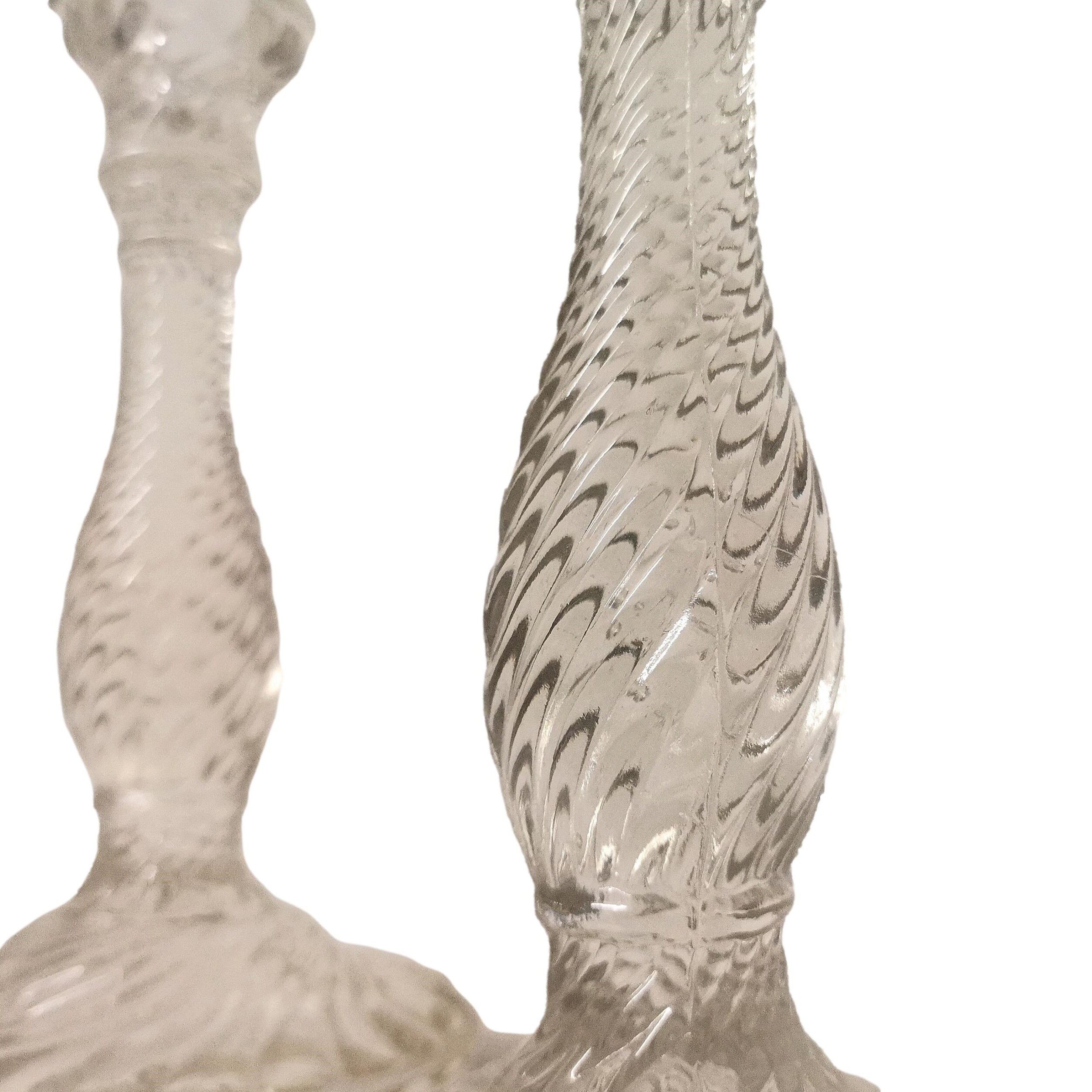Set of 2 mid century modern clear glass candlestick candle stick holders