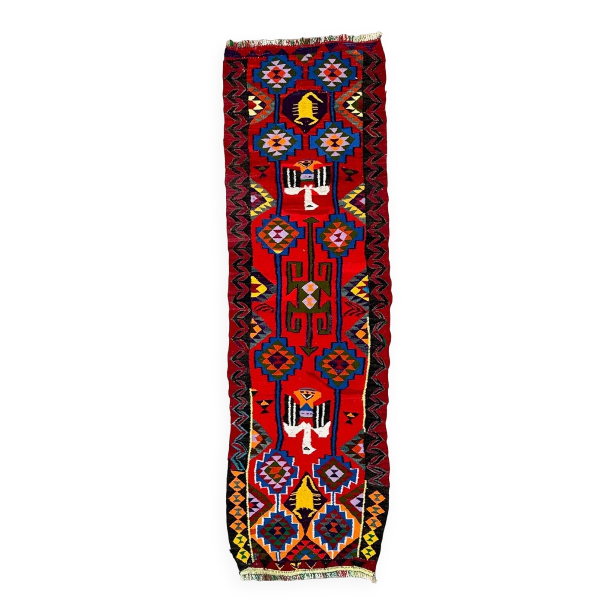 Turkish kilim runner 295x90 cm, vintage kelim rug, eagles and scorpions 2513