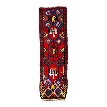 Couloir kilim turc 295x90 cm, tapis kelim vintage, aigles et scorpions 2513