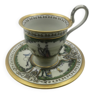 Rare tasse à café et sa soucoupe en porcelaine émaillée limoges maison raynaud vers 1940