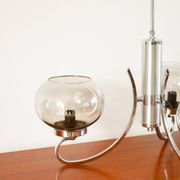 Chandelier Gaetano Sciolari, 3 lights, in chrome and smoked glass, 1970.
