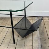 Metal and glass coffee table gérard guermomprez 1956