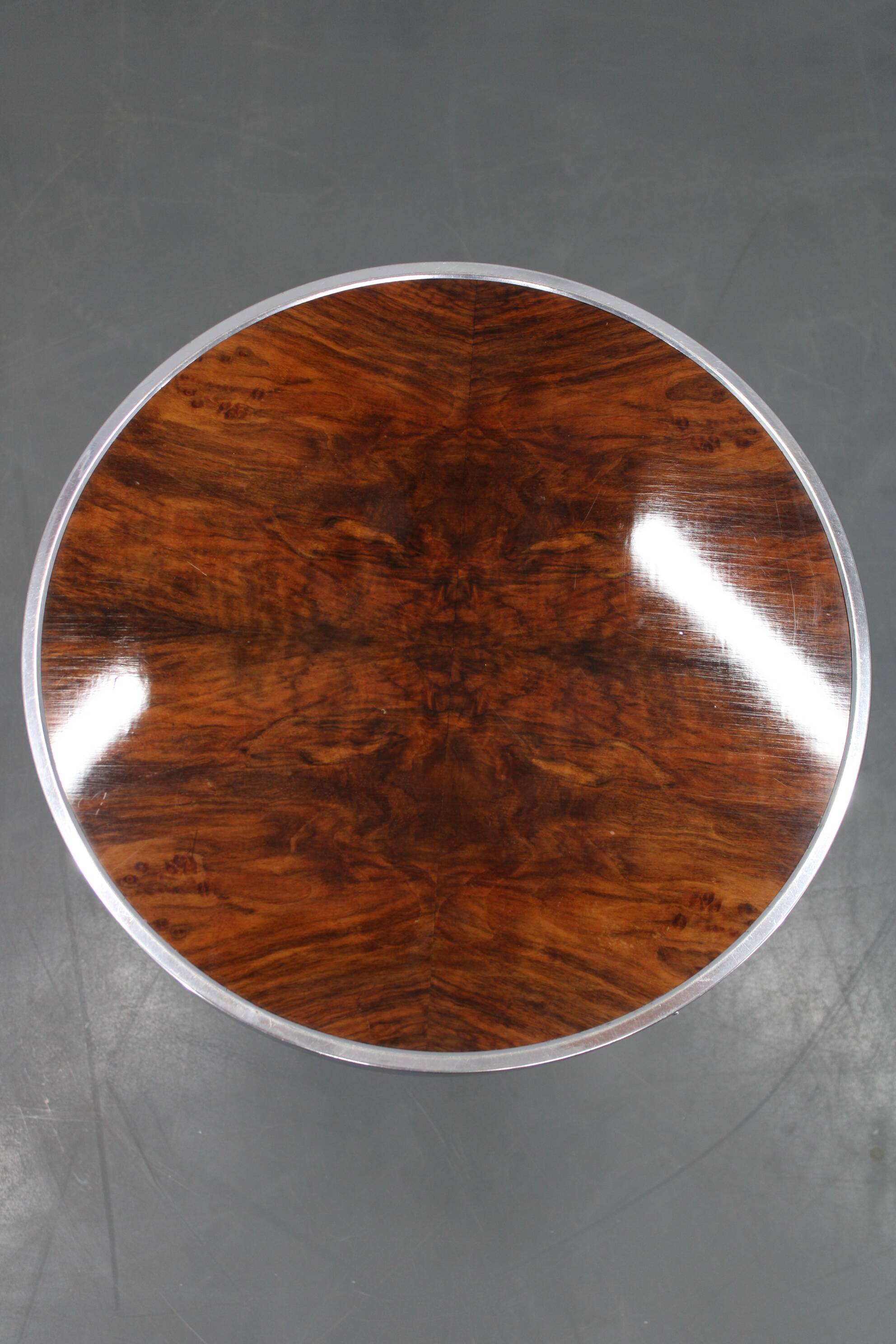 1950s Czechoslovakian walnut & chrome round side table, refurbished