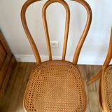 Set of 4 cane chairs in bentwood and honey-coloured cane thonet early 20th century