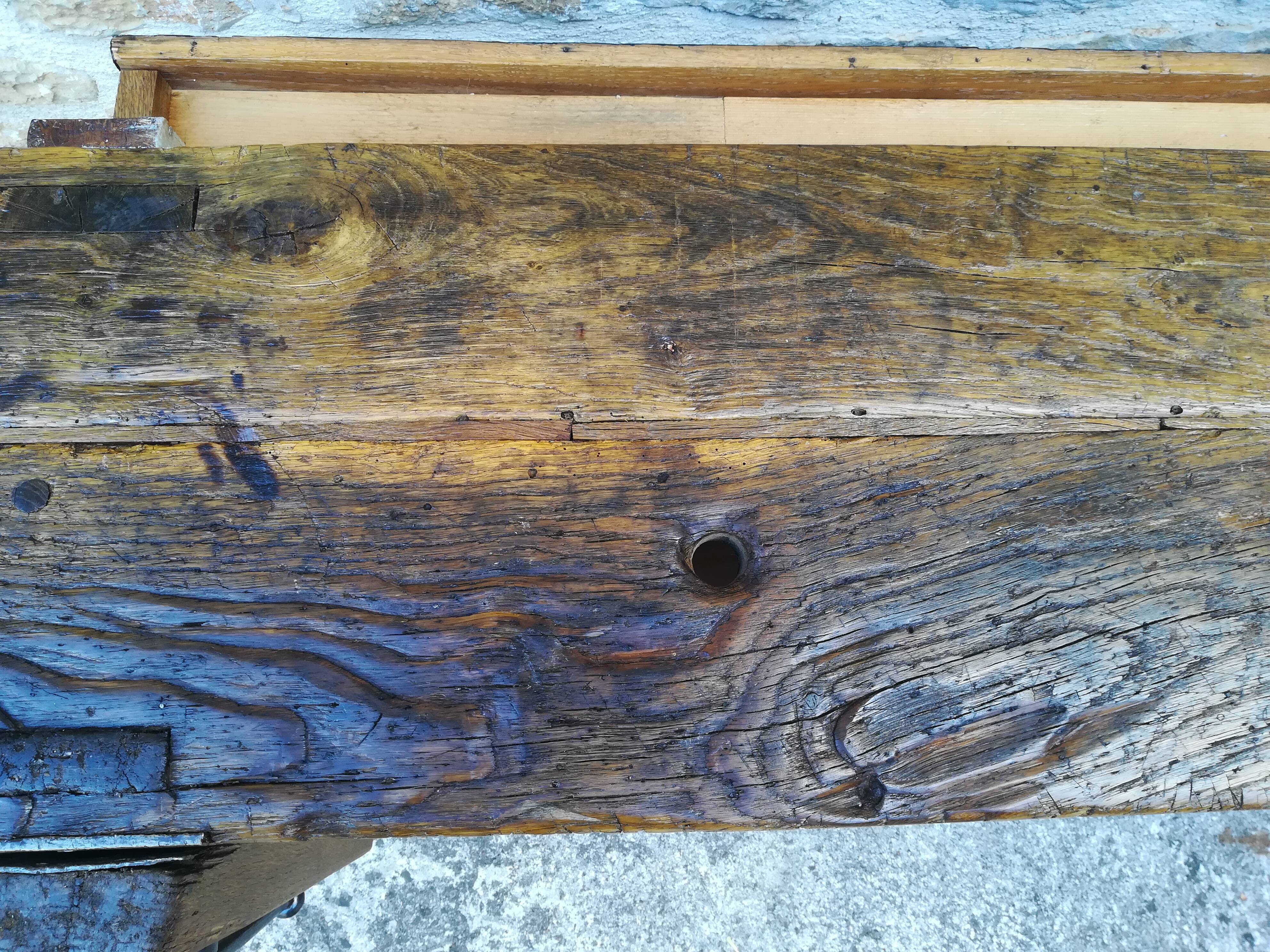 Oak and metal workbench