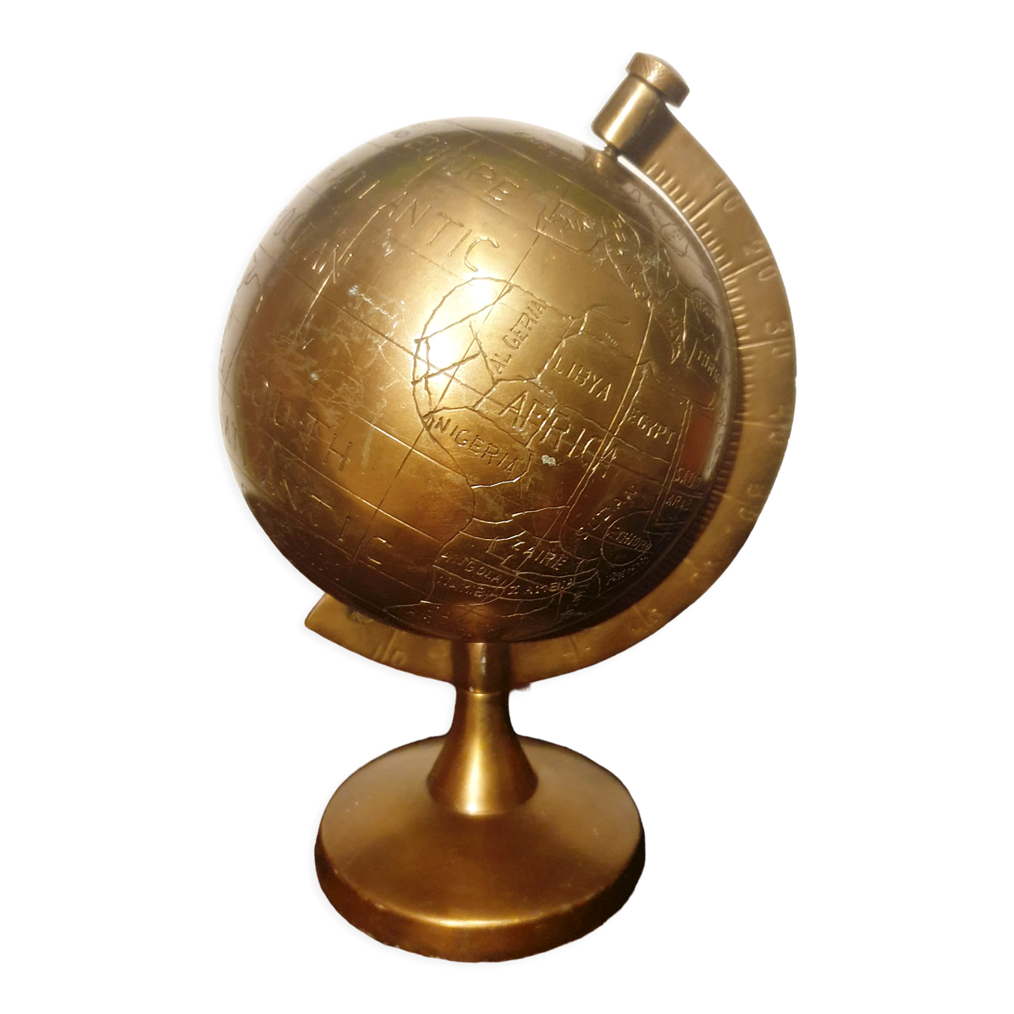 Old terrestrial globe in copper, brass