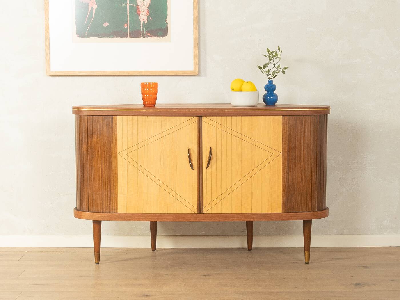 Elegant bar cabinet from the 1950s with rotating compartment and mirrored back