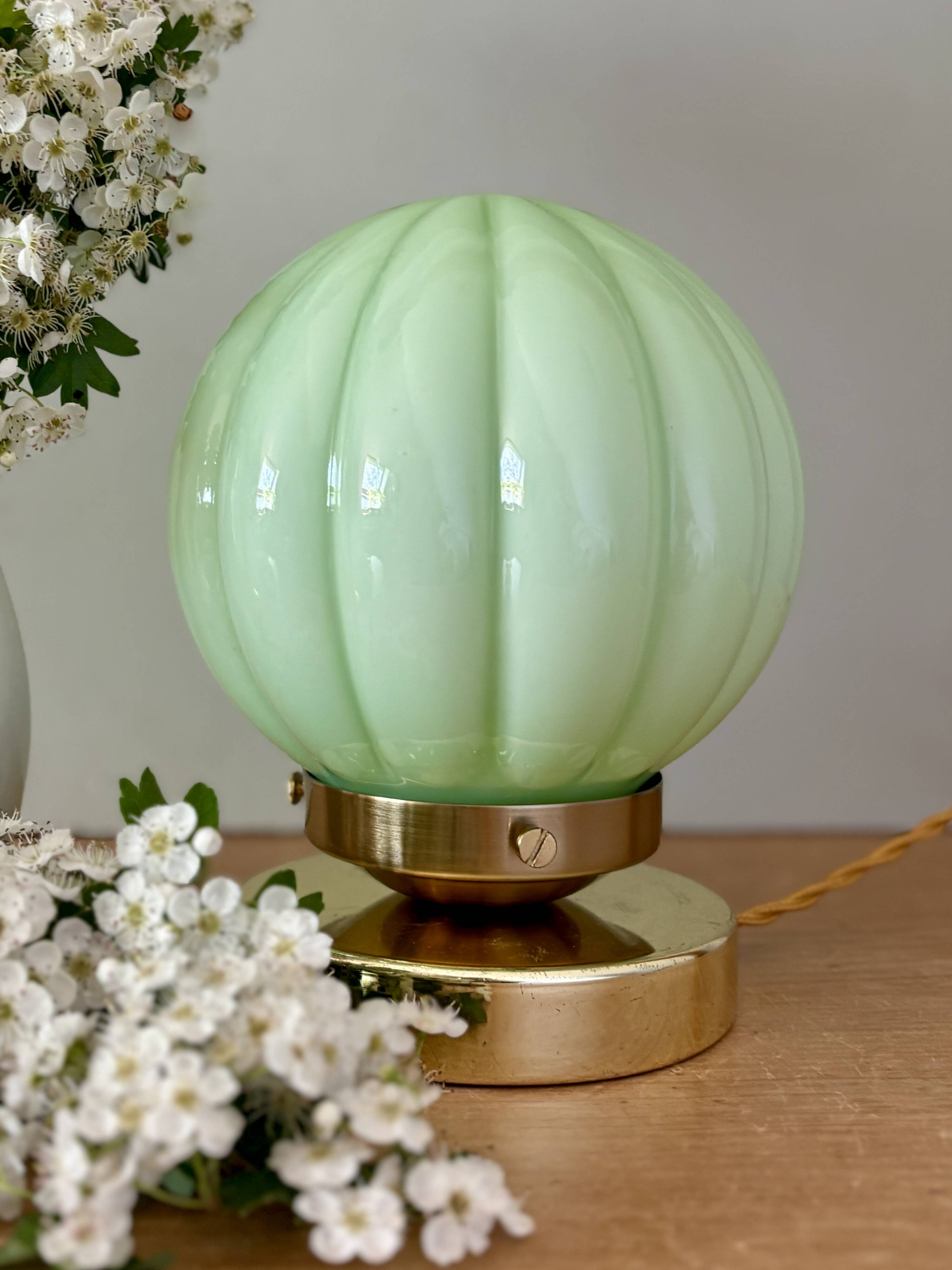 Vintage mint green opaline globe table lamp