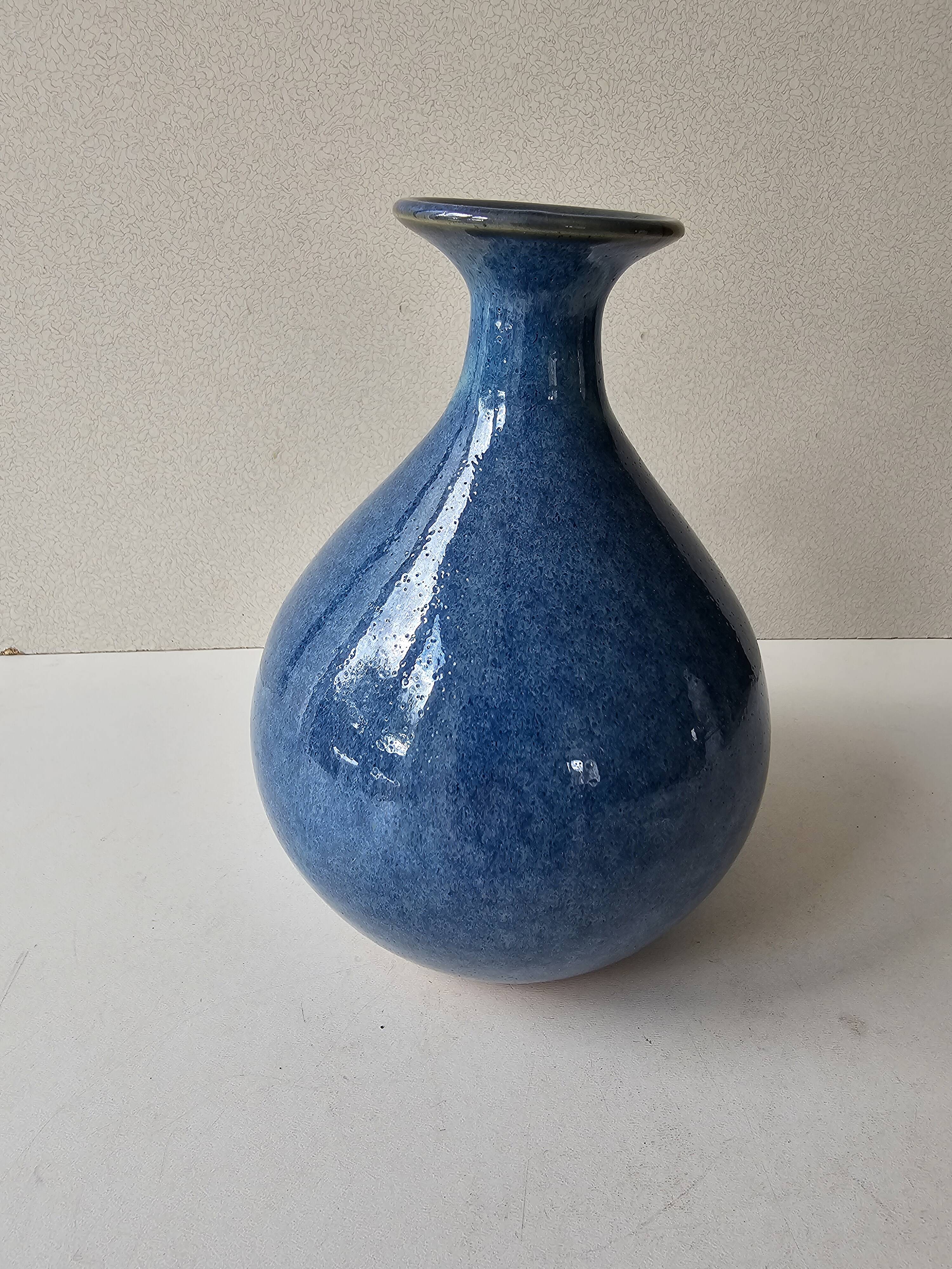 Blue ceramic ball vase (pictogram signature to be identified)