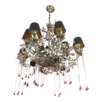Wrought iron and crystal chandelier