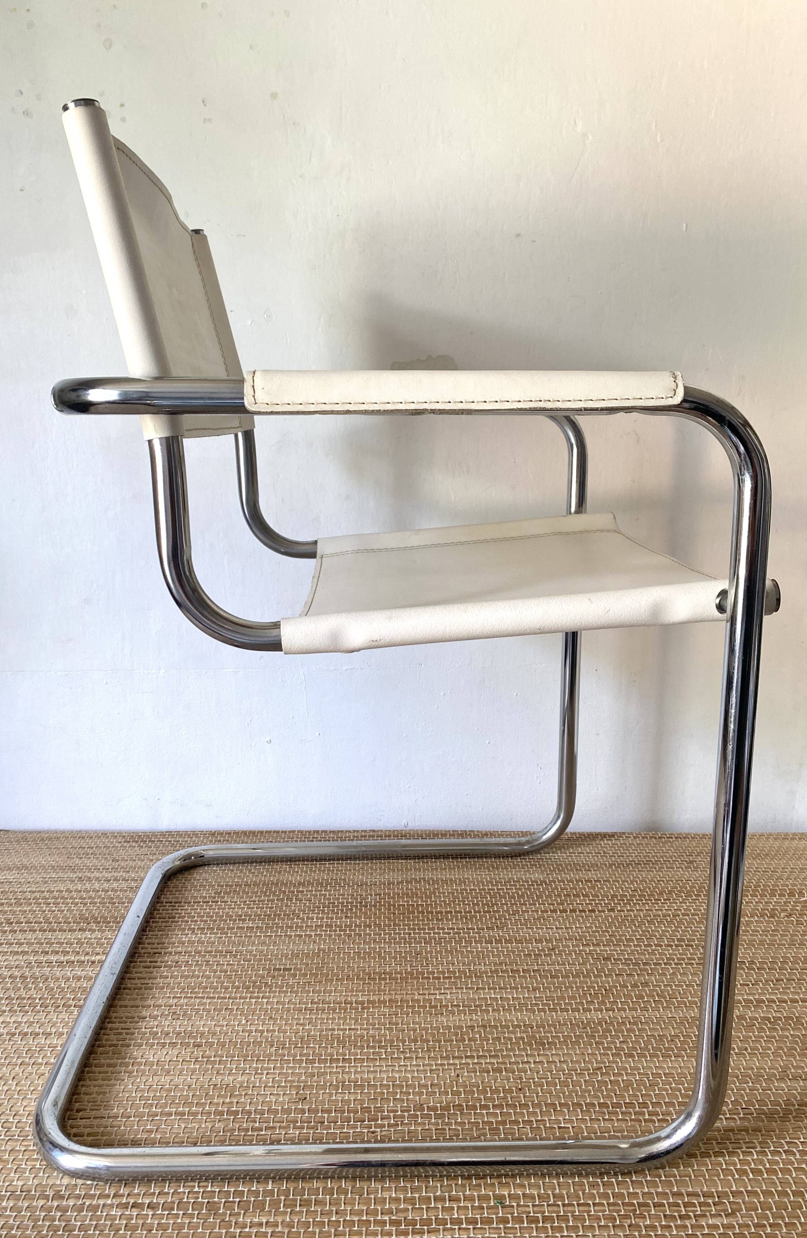 Matteo Grassi style faux leather and chrome armchair