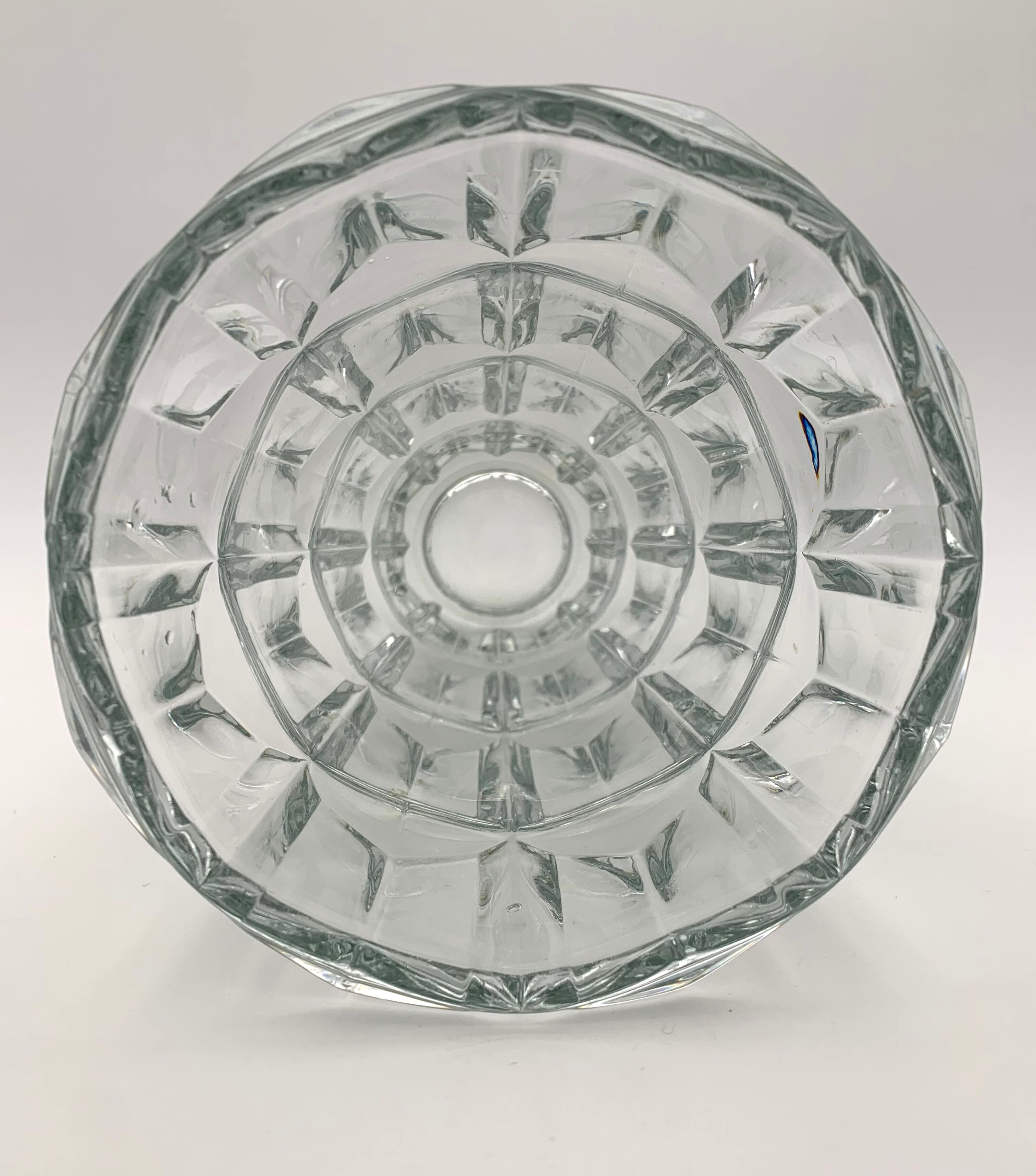 Vintage moulded glass vase, geometric relief decoration 1970