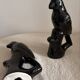 Pair of Mid-Century Gloss Black Ceramic Bird Figurines (Ravens/Crows)