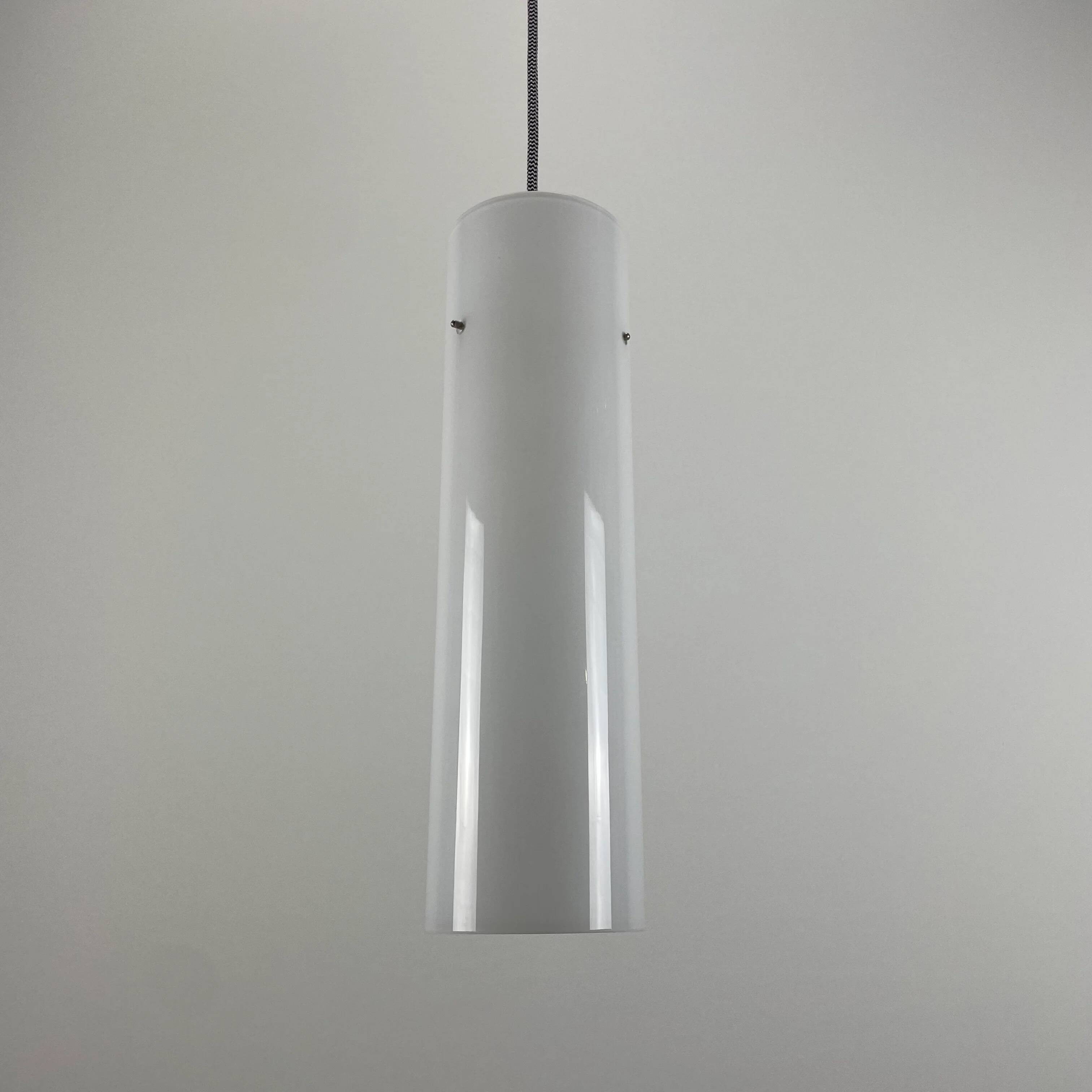 White glass cylindrical pendant by Glashütte Limburg, 1970.