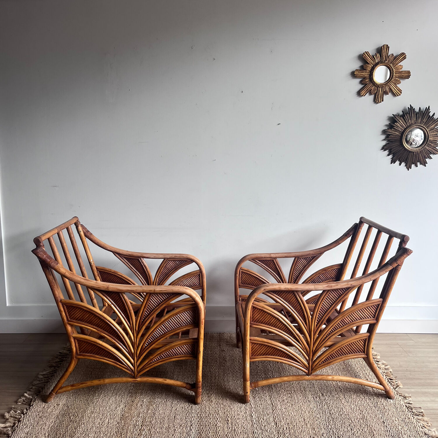 Rattan lounge set with 2 armchairs and a 'Palm Leaf' sofa from Vivai del Sud.