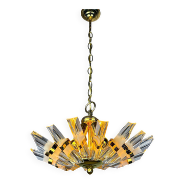 Sun-shaped chandelier by Oscar Torlasco for StilKronen, cut Murano glass, Italy 1970s
