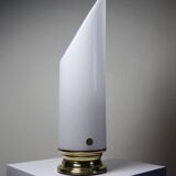 Grande lampe vintage années 50-60 tube plexiglas opalescent support métal doré