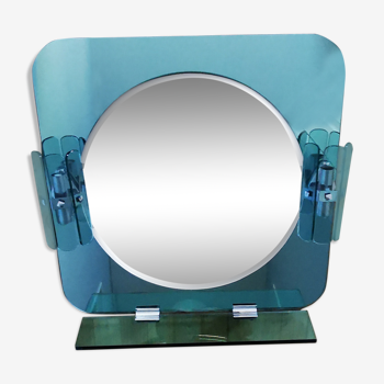 Blue glass mirror with two appliques and a tablet 1980